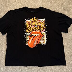 The Rolling Stones Flower Power Retro Tongue Black Cotton T-Shirt